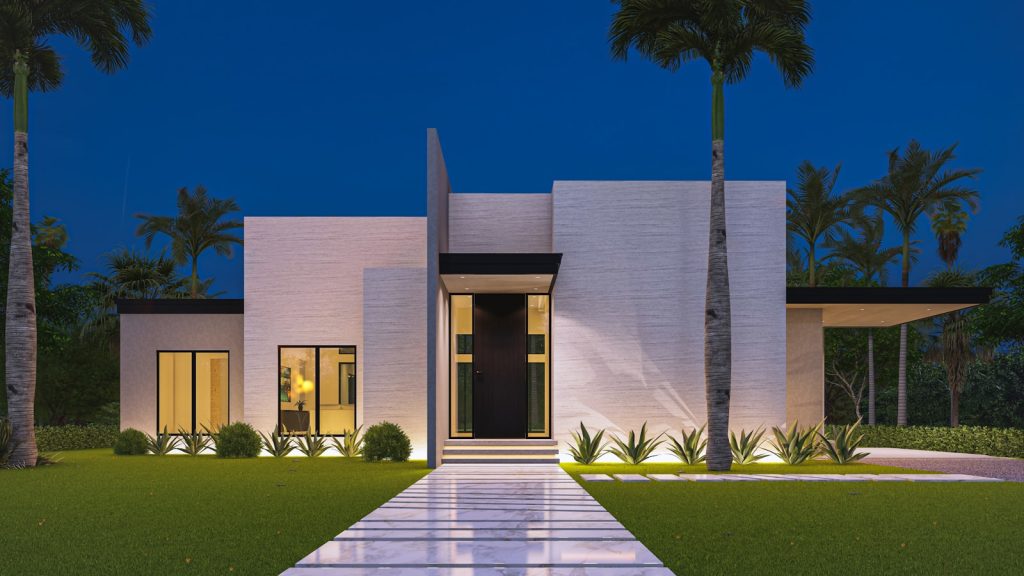 Modern estate at dusk in Beverly Hills